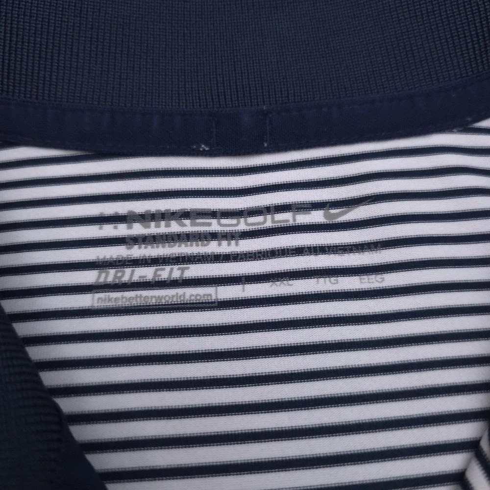 Nike‎ Golf Mens XXL White Striped Performance Polo Shirt Dri-fit Contrast Collar